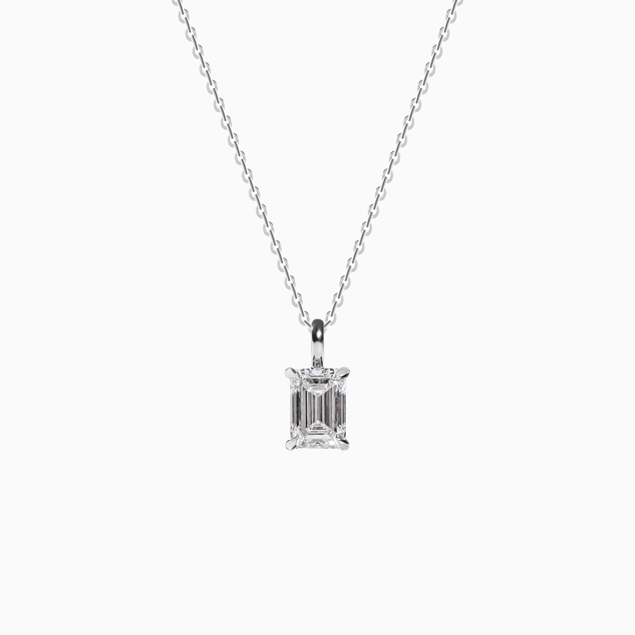 18K White Gold Emerald-Cut Diamond Solitaire Pendant (1 Carat)