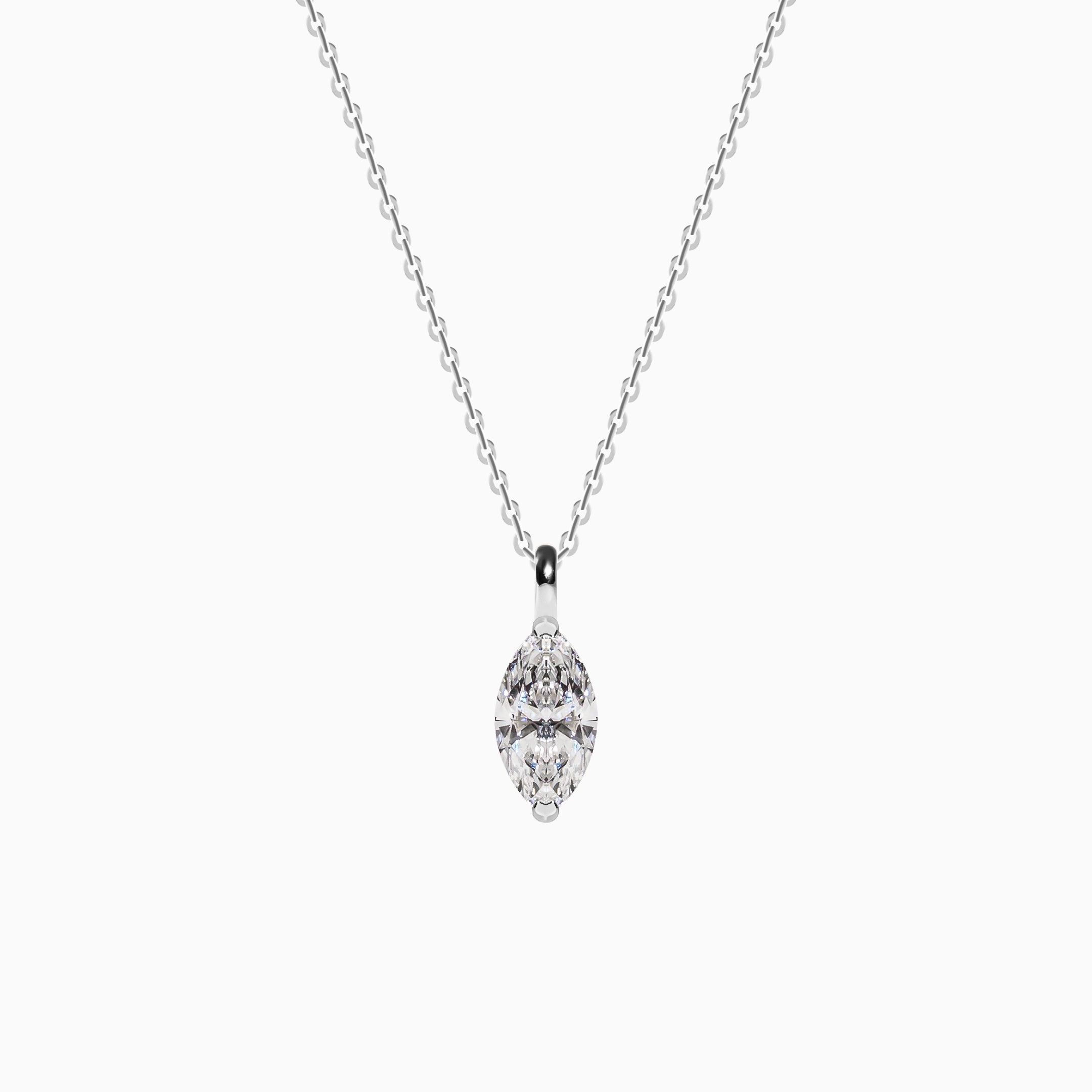 18K White Gold Marquise Diamond Solitaire Pendant(1 Carat)