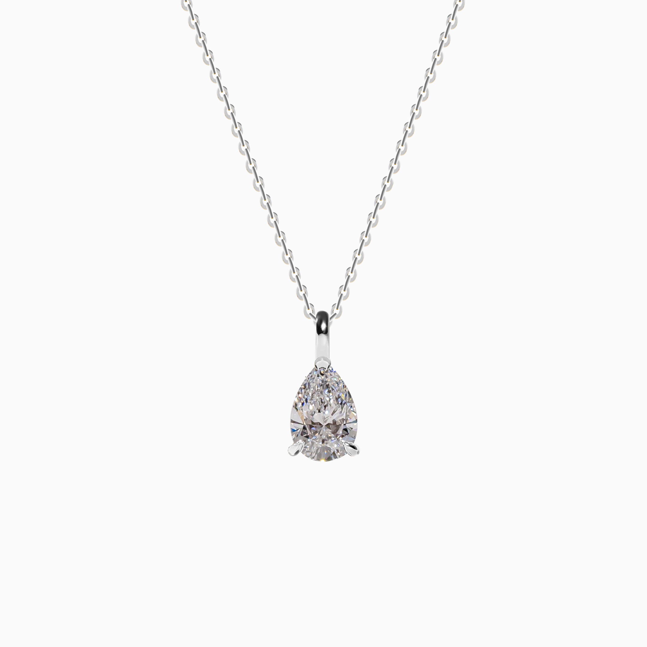 18K White Gold Pear Diamond Solitaire Pendant(1 Carat)