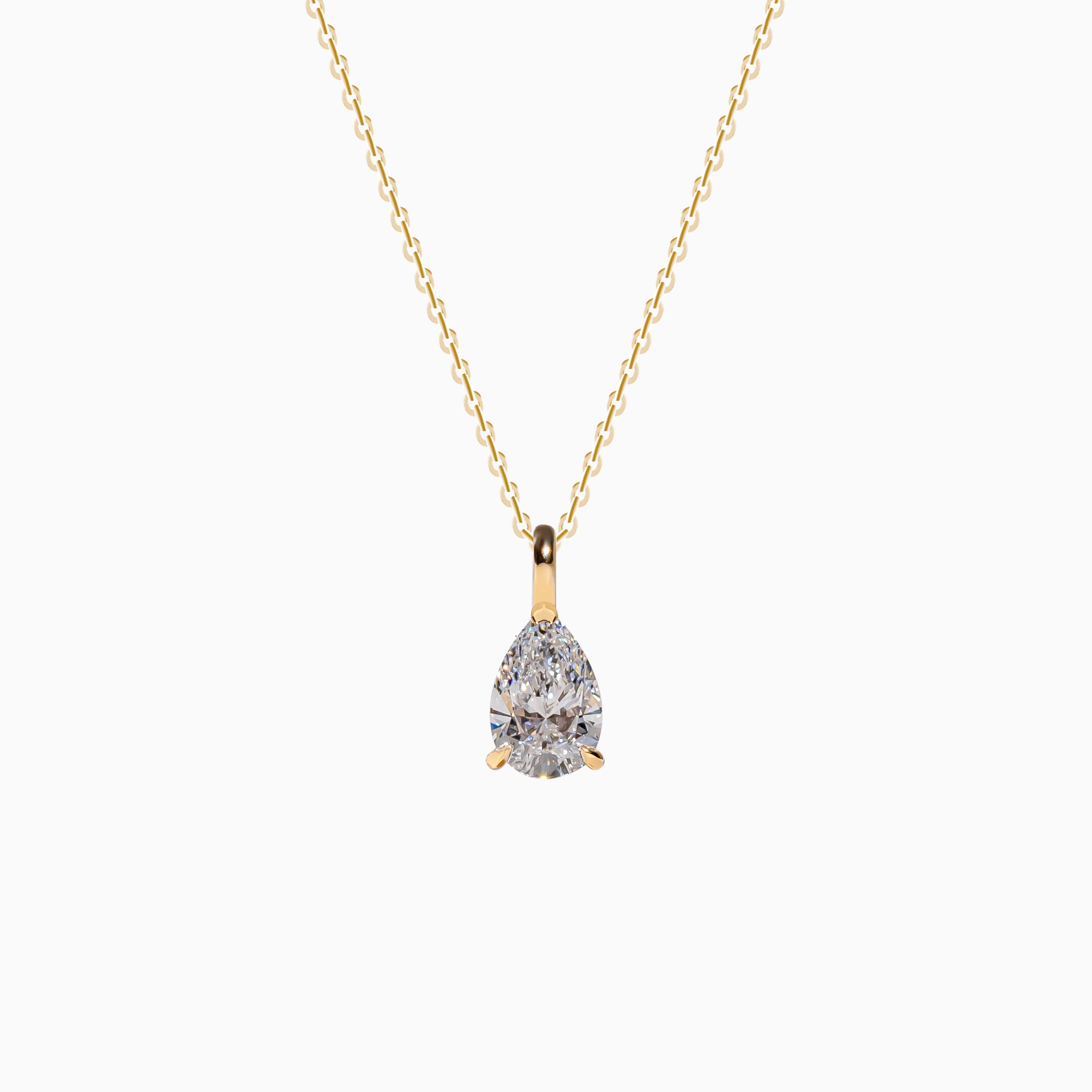 18K Yellow Gold Pear Diamond Solitaire Pendant(1 Carat)