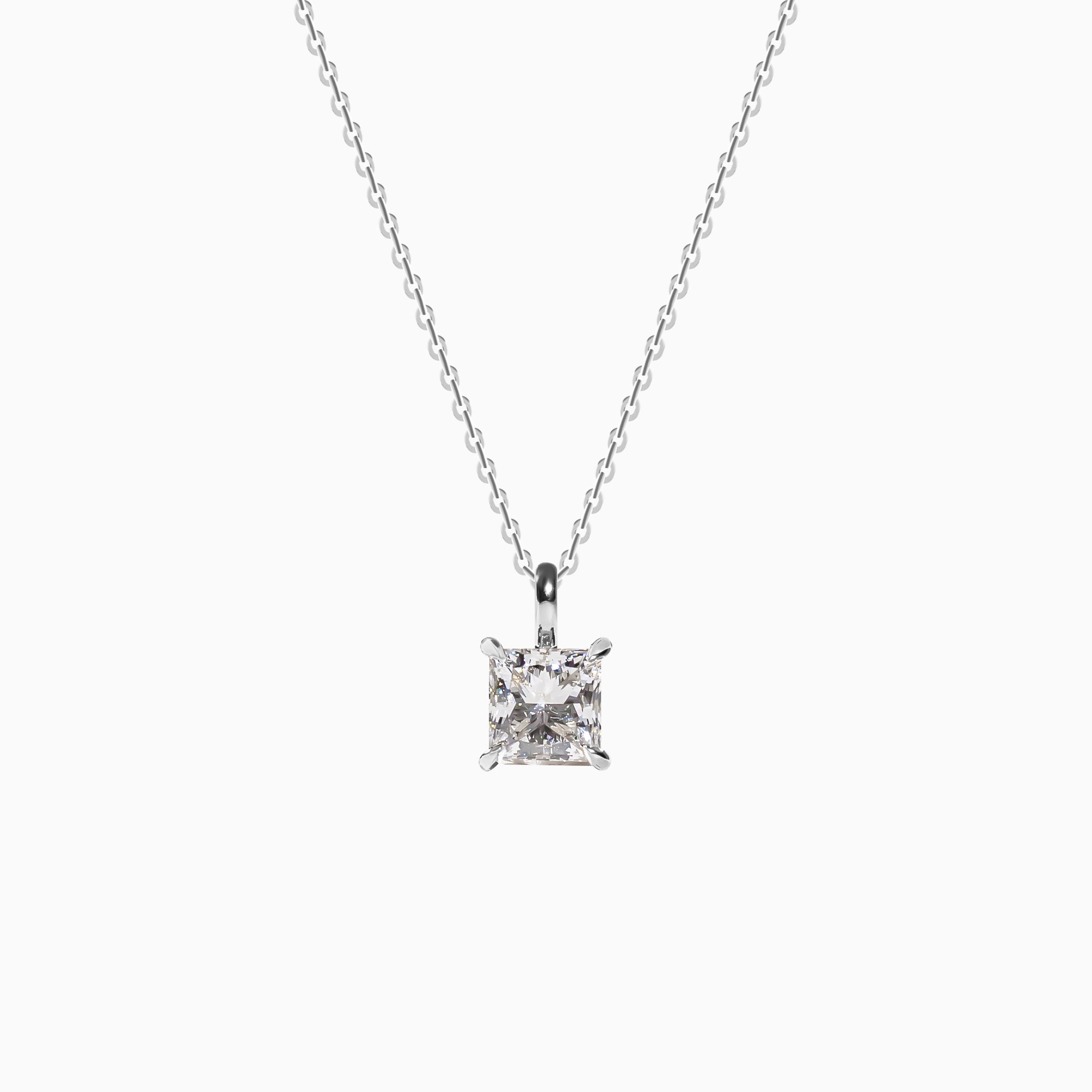 18K White Gold Princess-Cut Diamond Solitaire Pendant(1 Carat)