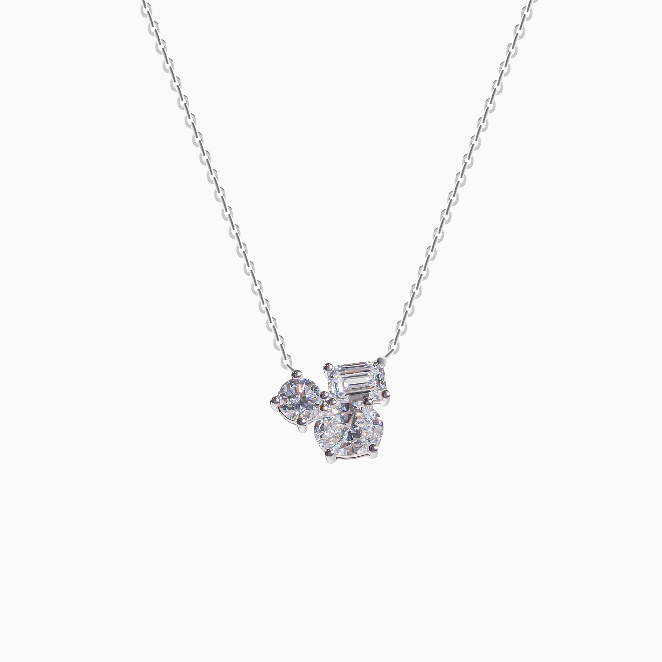 18K White Gold Emerald-Cut Multi-Diamond Necklace