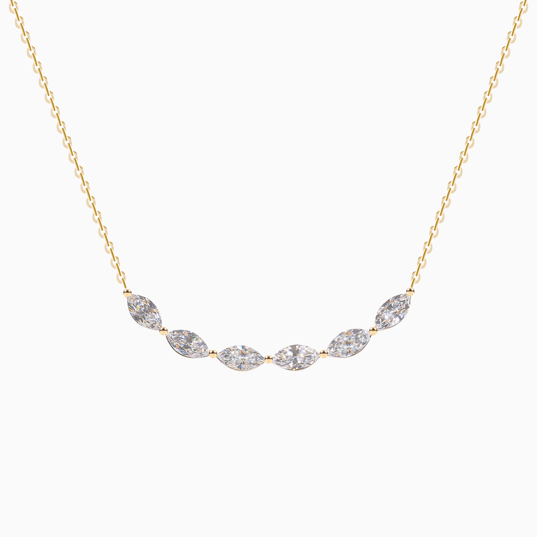18K Yellow Gold Marquise Diamond Station Necklace
