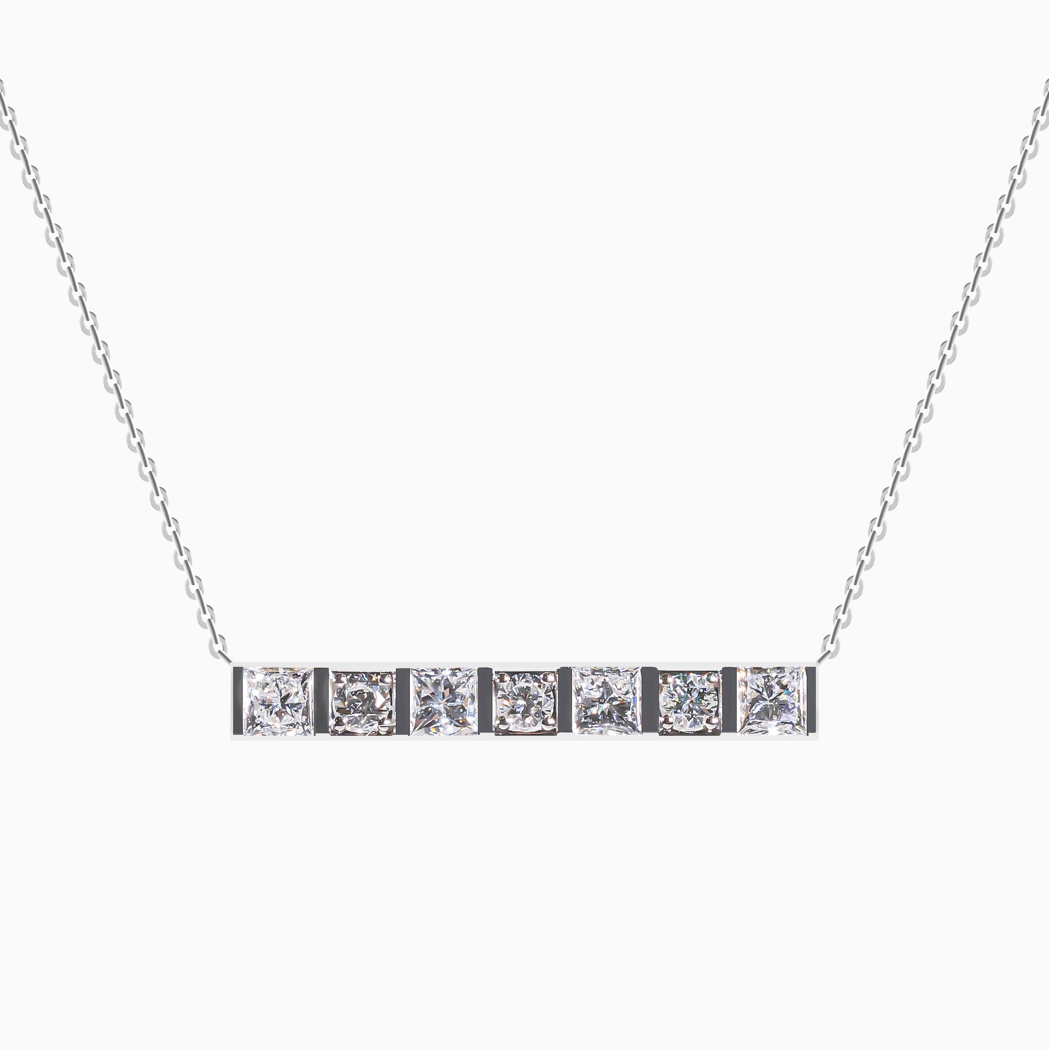 18K White Gold Princess-Cut Multi-Diamond Necklace