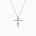 18K White Gold Round Diamond Cross Necklace