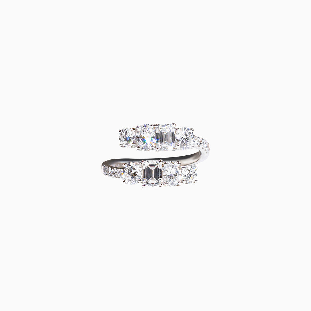 18K White Gold Emerald-Cut Multi-Stone Diamond Ring