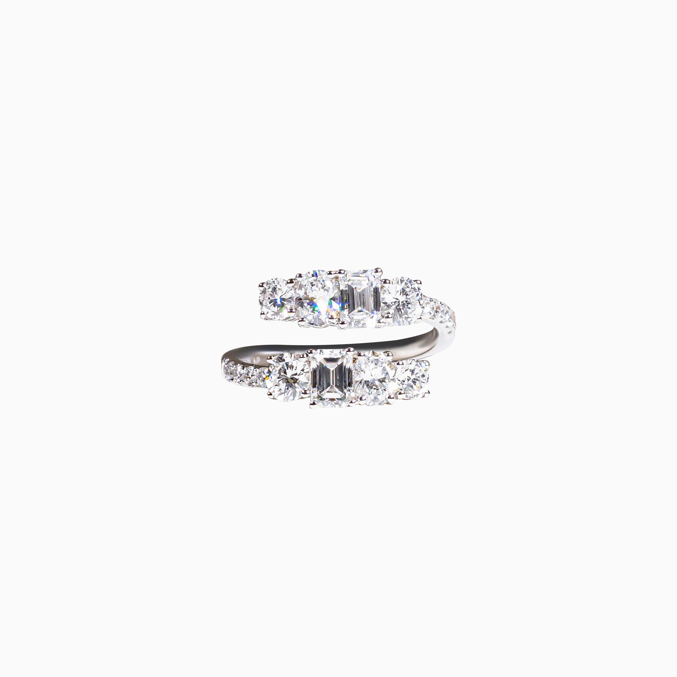 18K White Gold Emerald-Cut Multi-Stone Diamond Ring