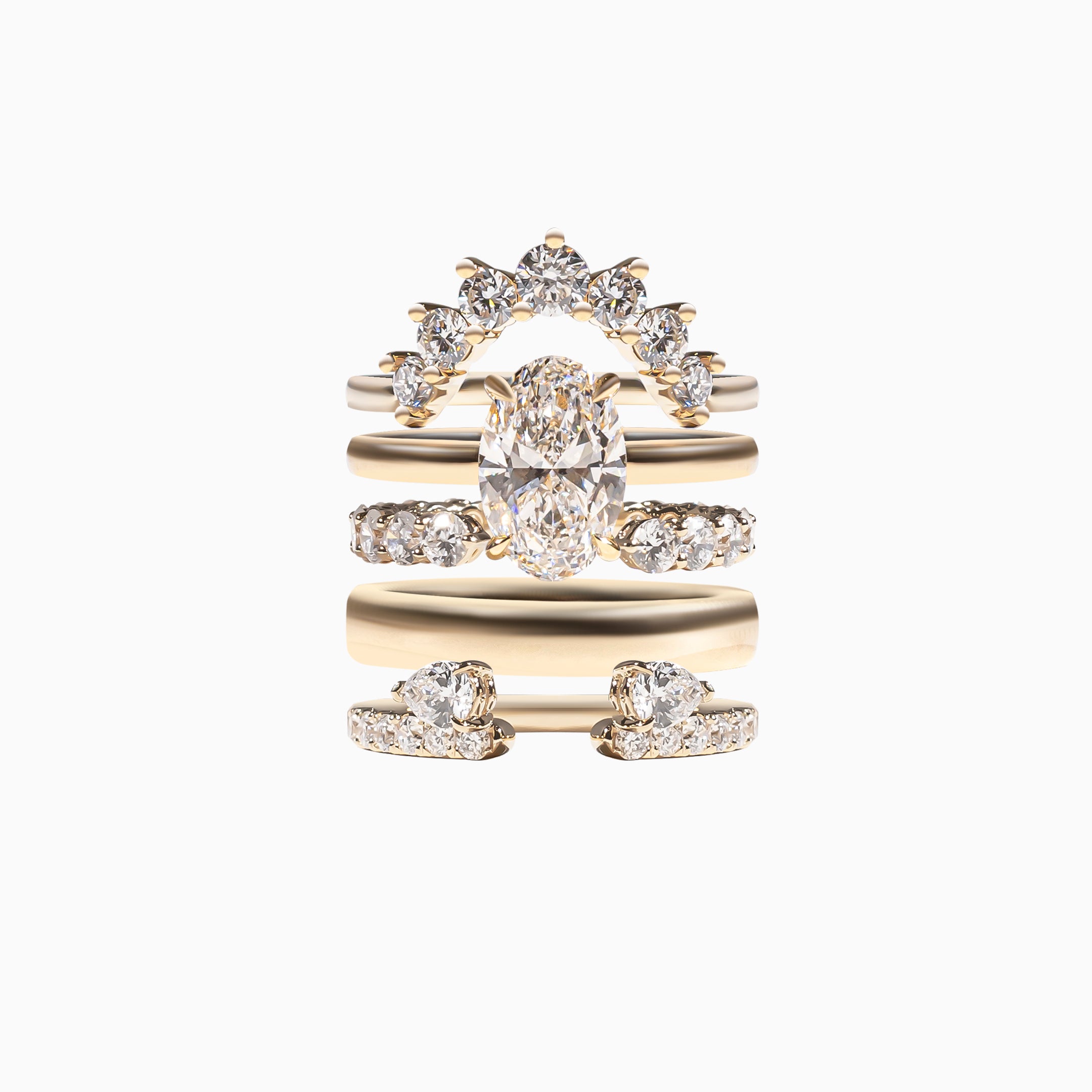 18K Yellow Gold Oval Diamond Stackable Ring (2 Carats)