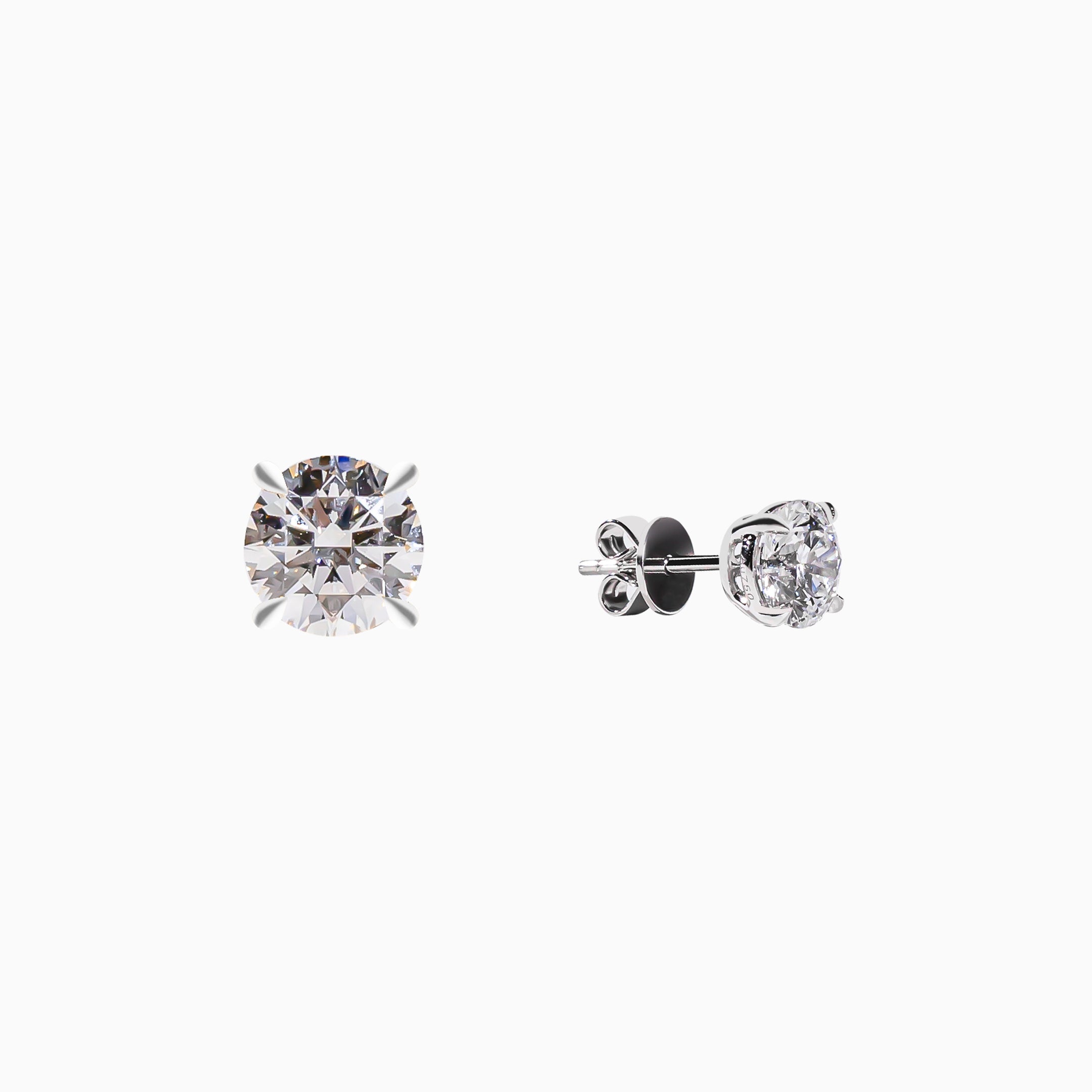 18K White Gold Round Diamond Solitaire Stud Earrings（1 Carat）