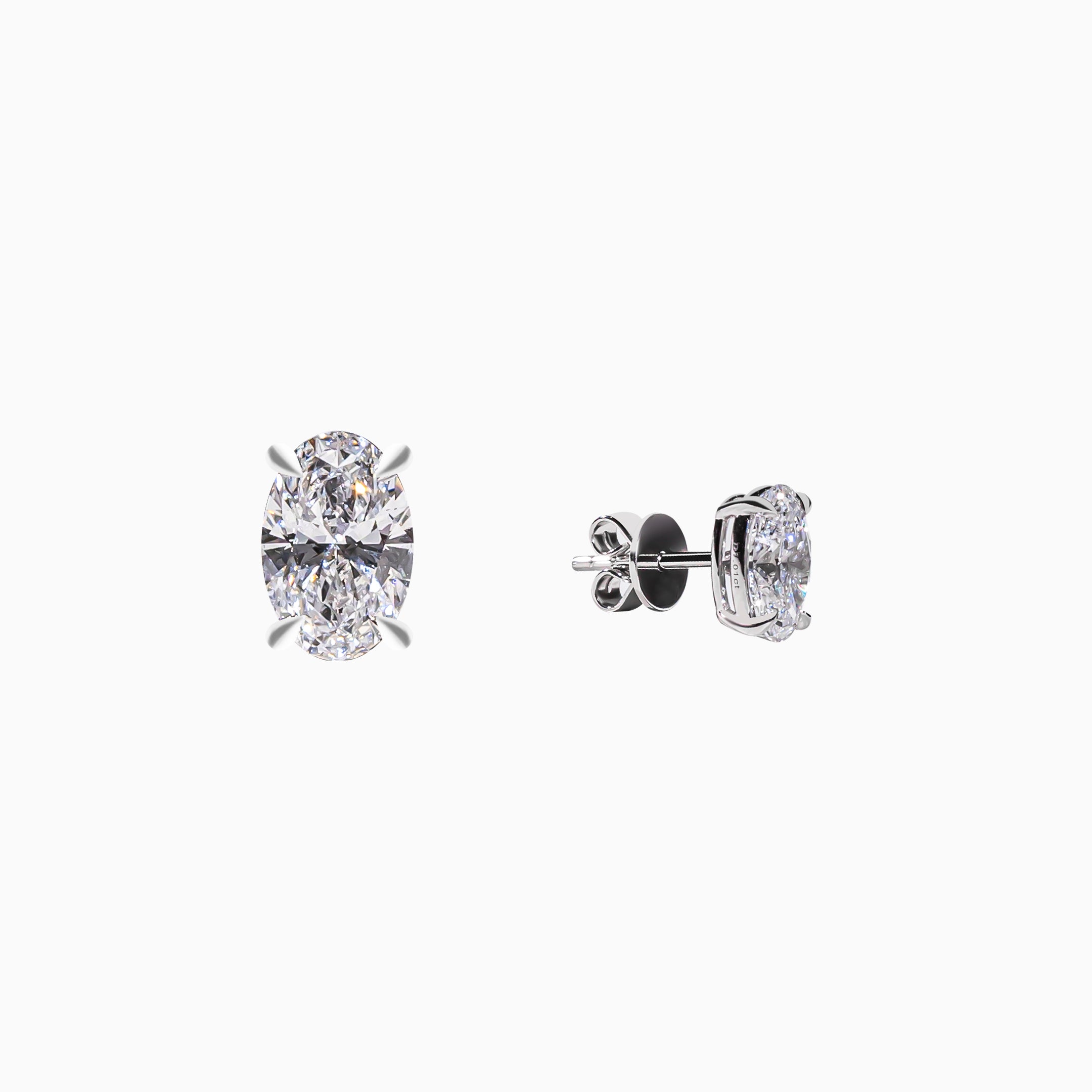 18K White Gold Oval Diamond Solitaire Stud Earrings (0.50 Carat)