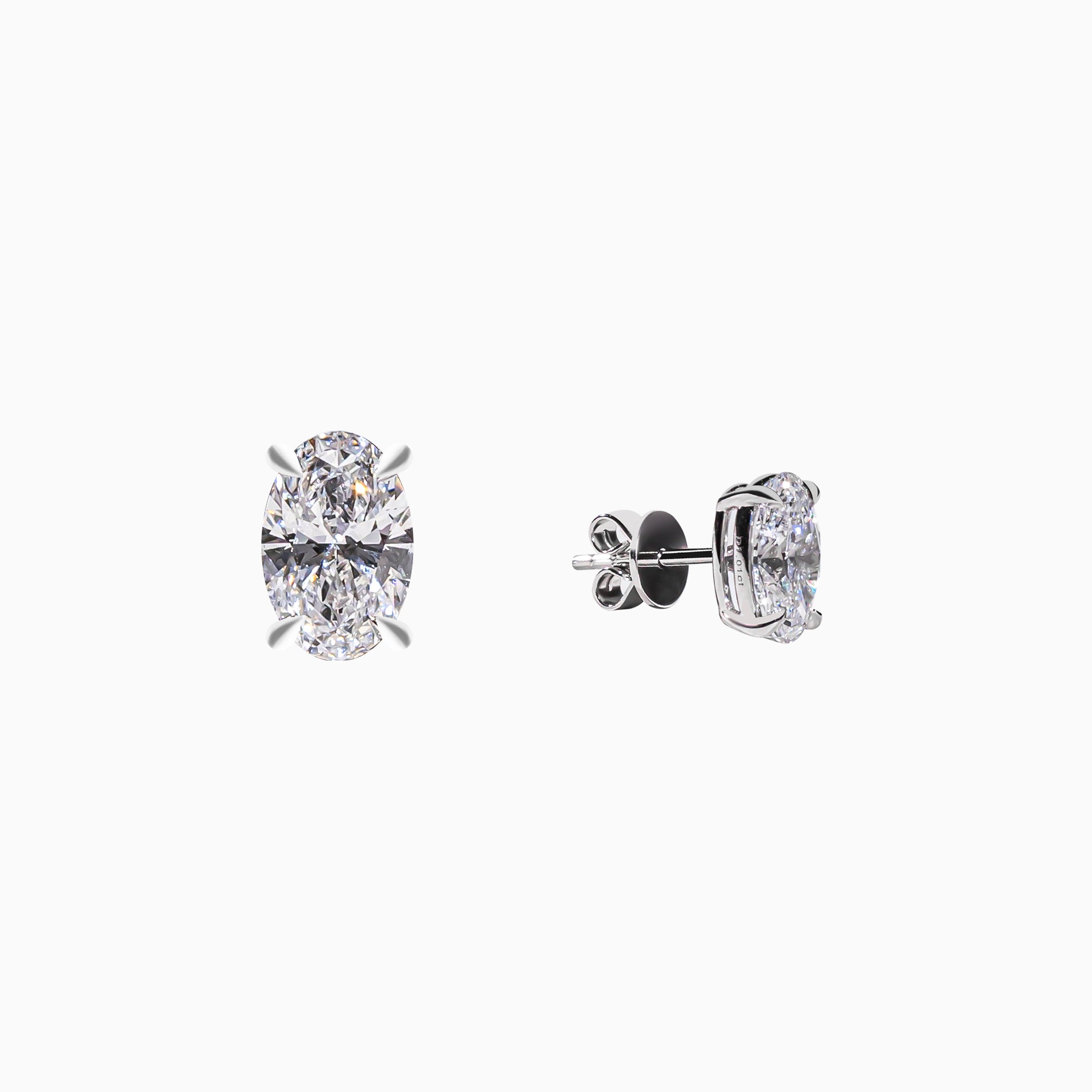 18K White Gold Oval Diamond Solitaire Stud Earrings(1 Carat)