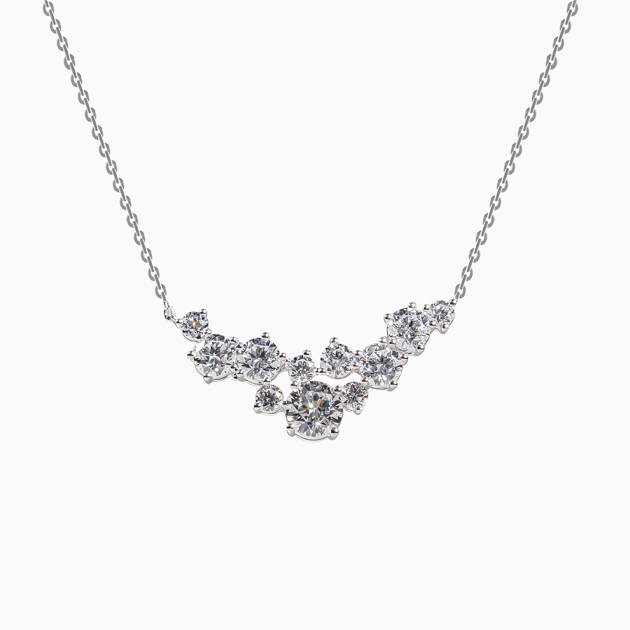 18K White Gold Round Diamond Multi-Diamond Necklace