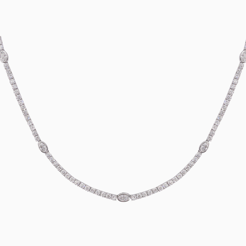 14K White Gold Oval Diamond Necklace