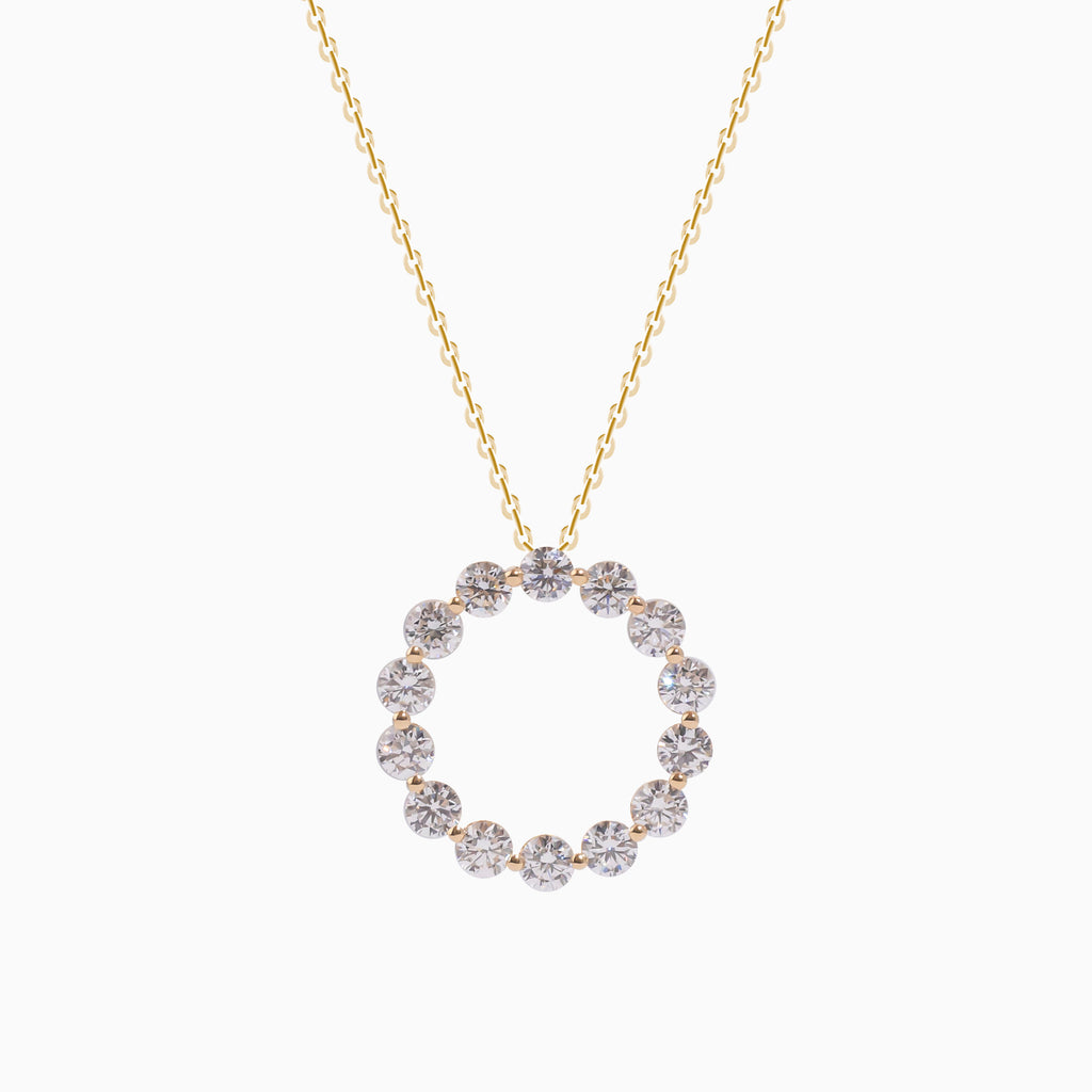 14K Yellow Gold Round Diamond Necklace