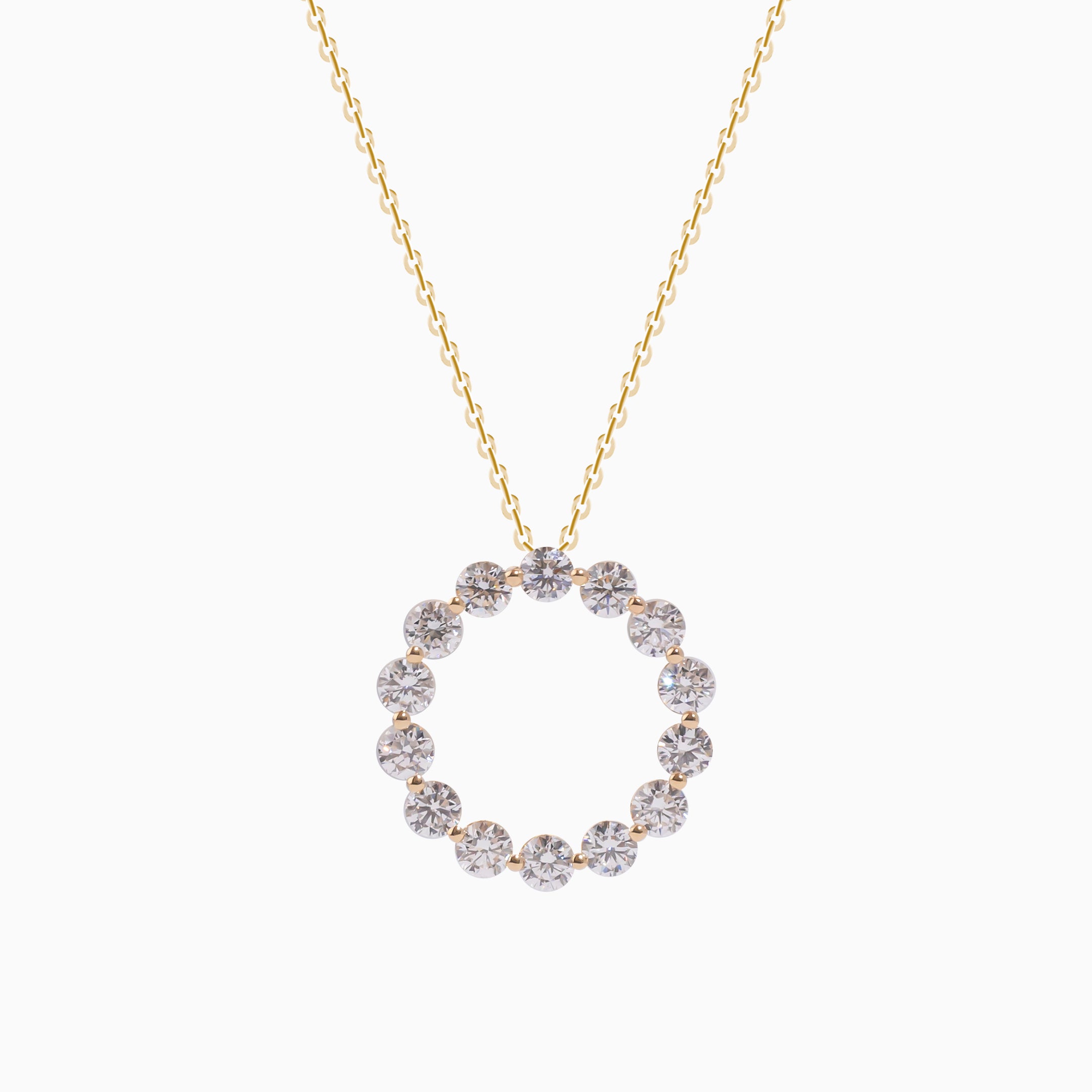 14K Yellow Gold Round Diamond Necklace