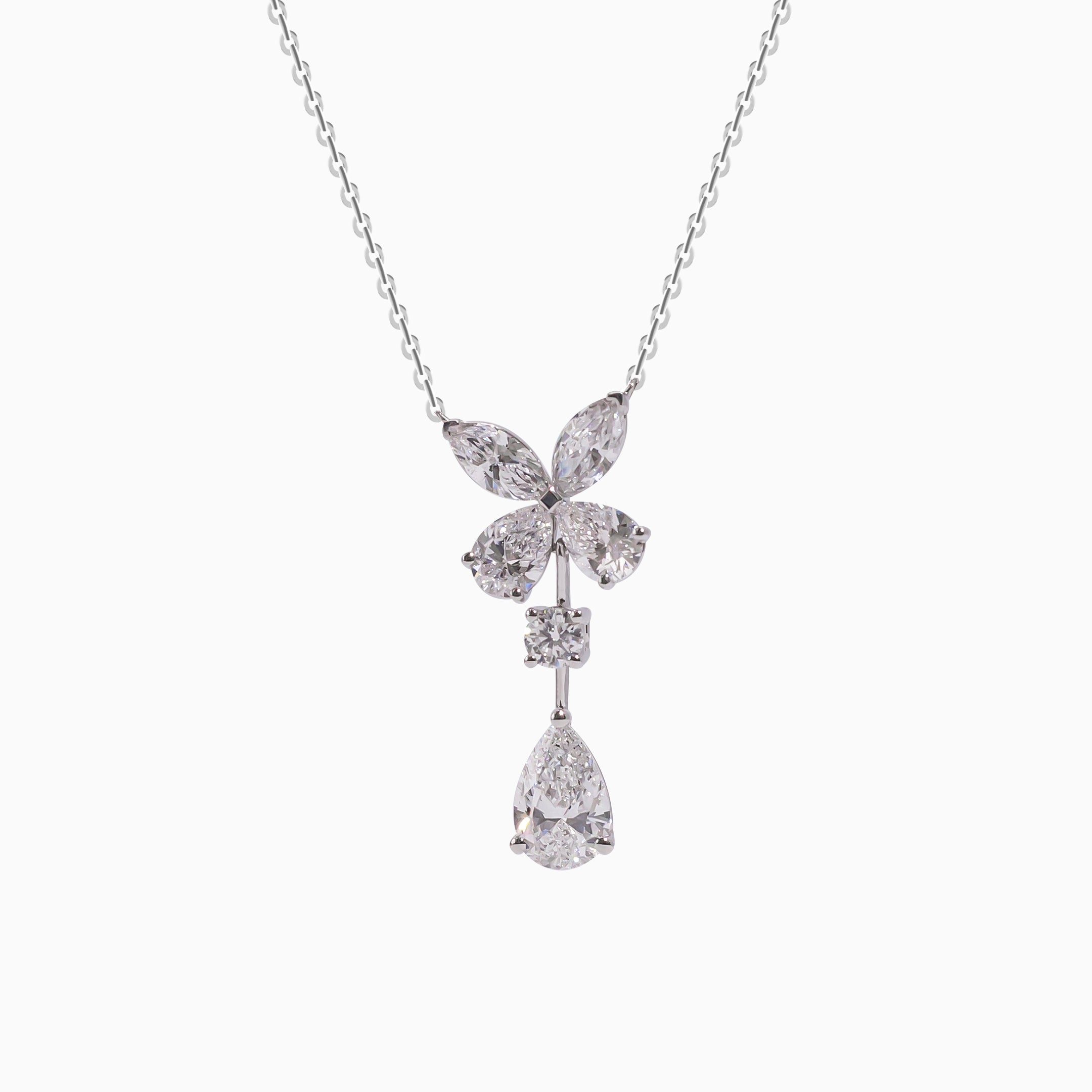 14K White Gold Pear-Shaped Diamond Necklace