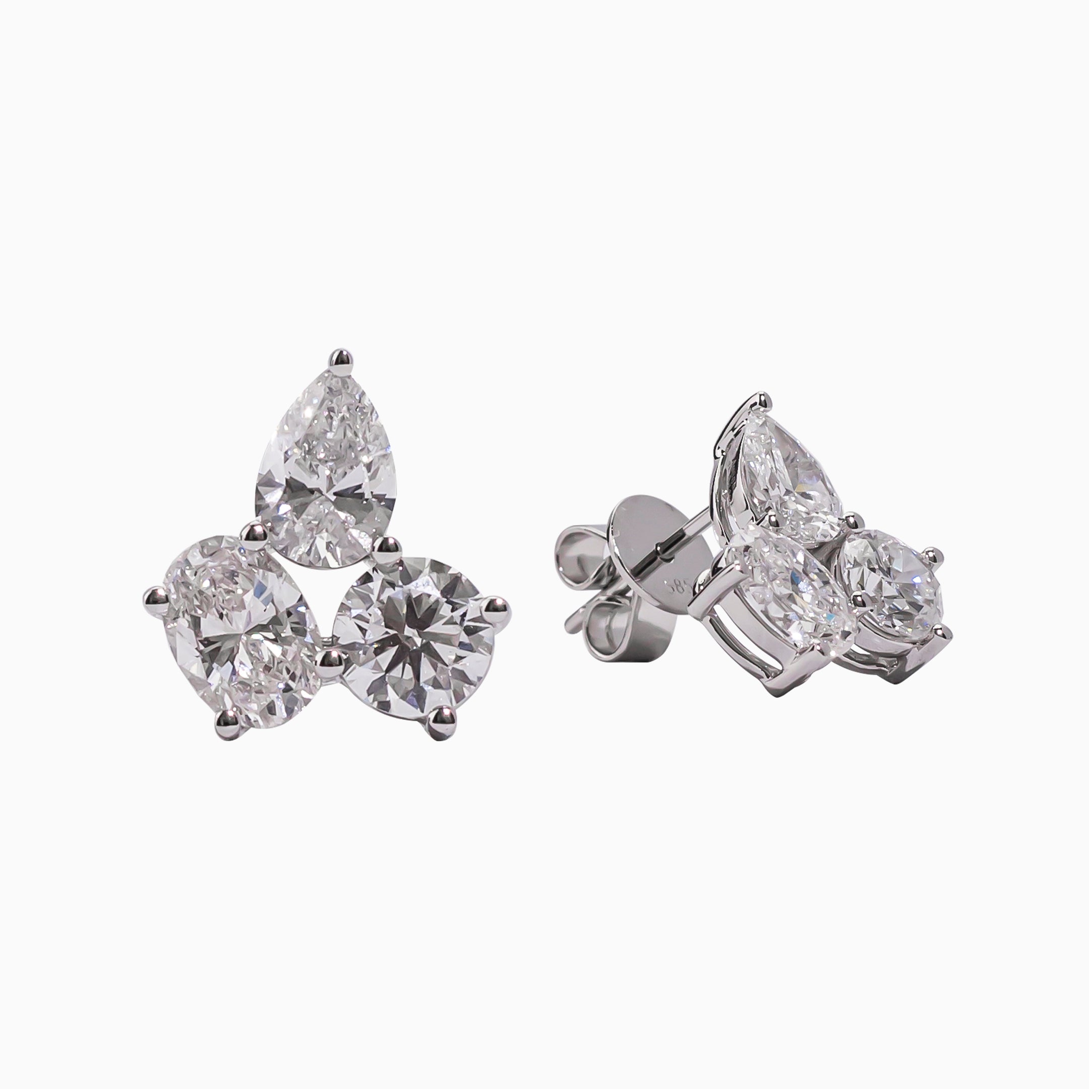 14K White Gold Round Diamond Stud Earrings