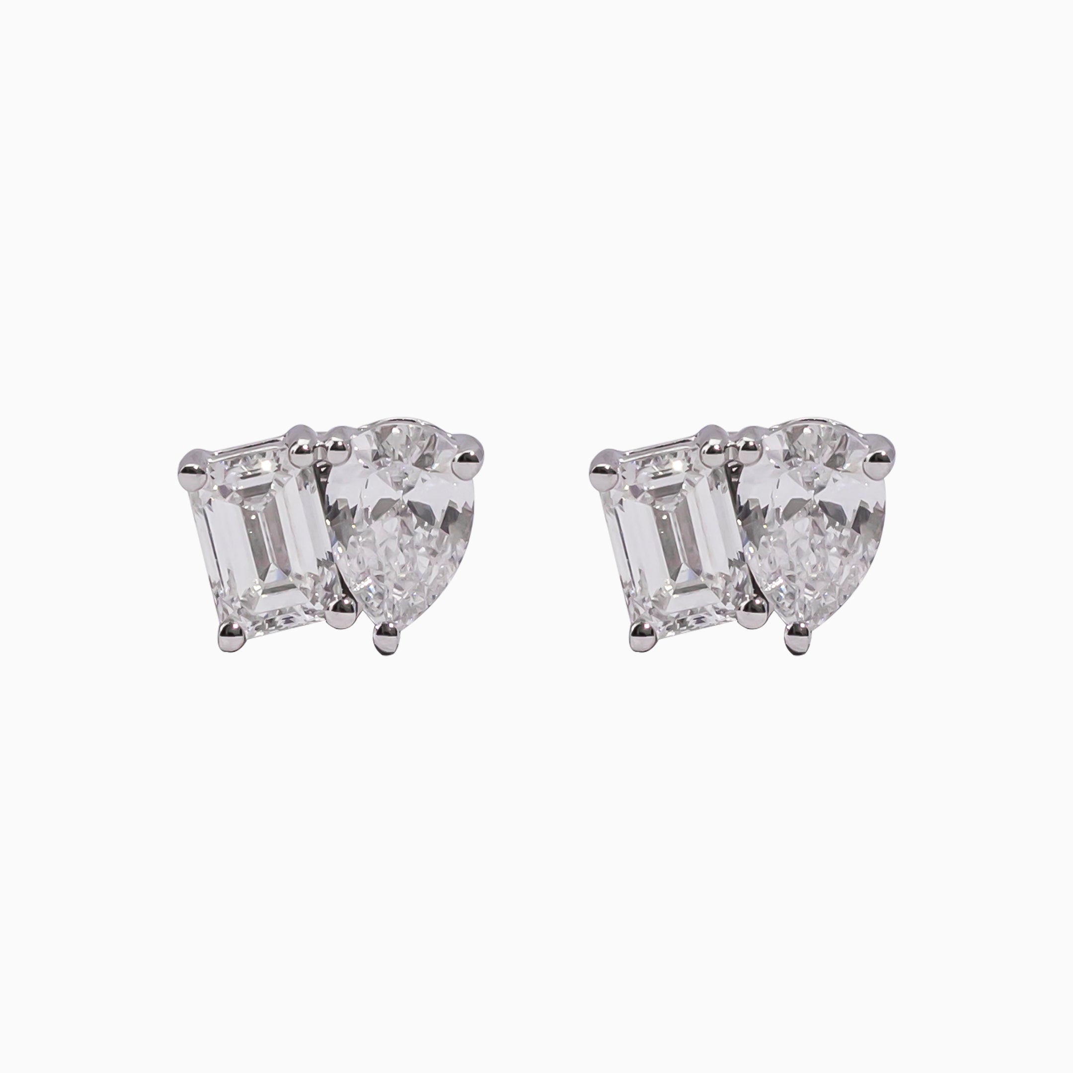 14K White Gold Emerald-Cut Diamond Stud Earrings