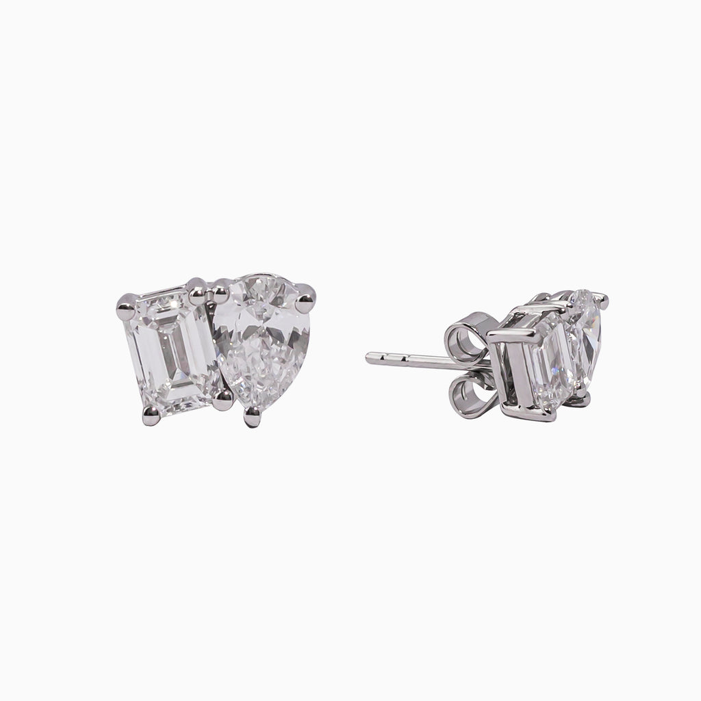 14K White Gold Emerald-Cut Diamond Stud Earrings