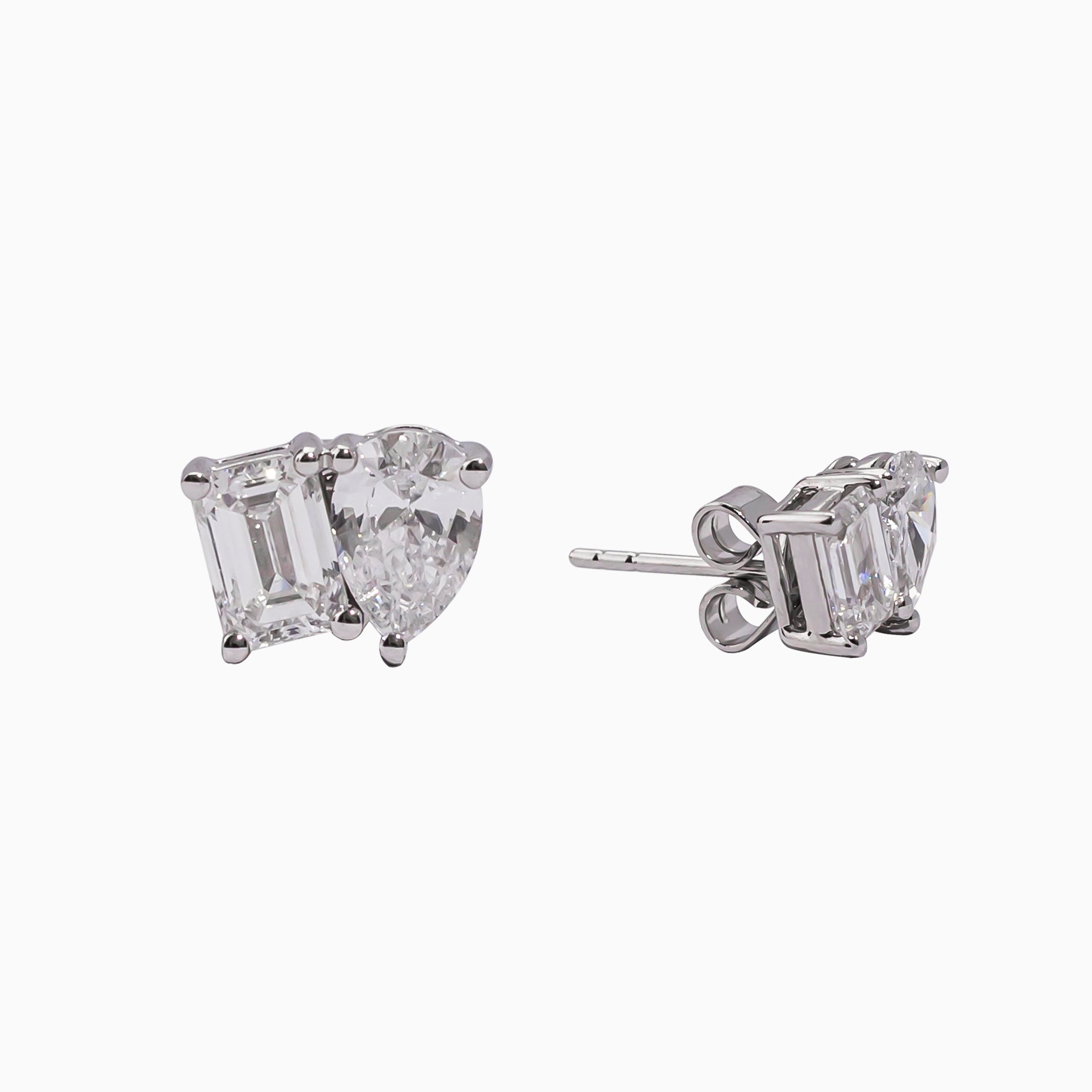 14K White Gold Emerald-Cut Diamond Stud Earrings