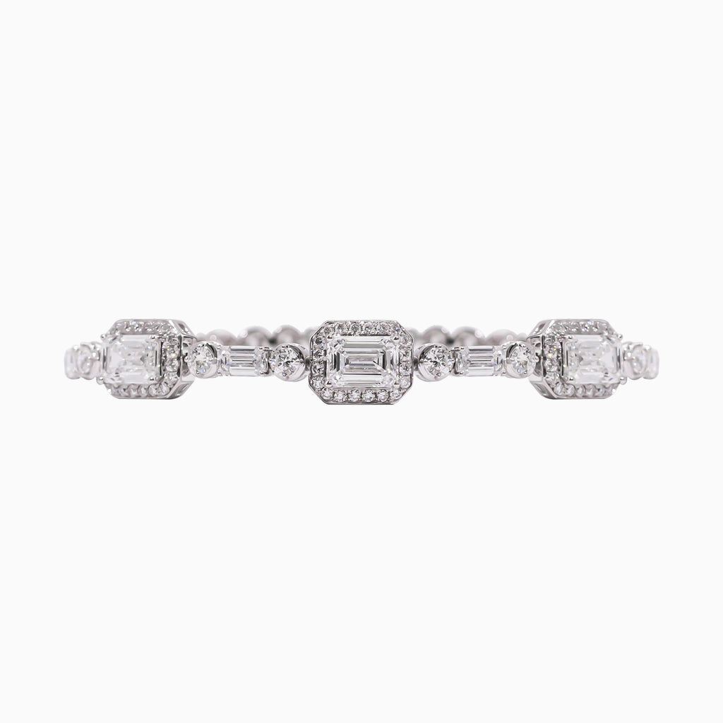 14K White Gold Emerald-Cut Diamond Bracelet
