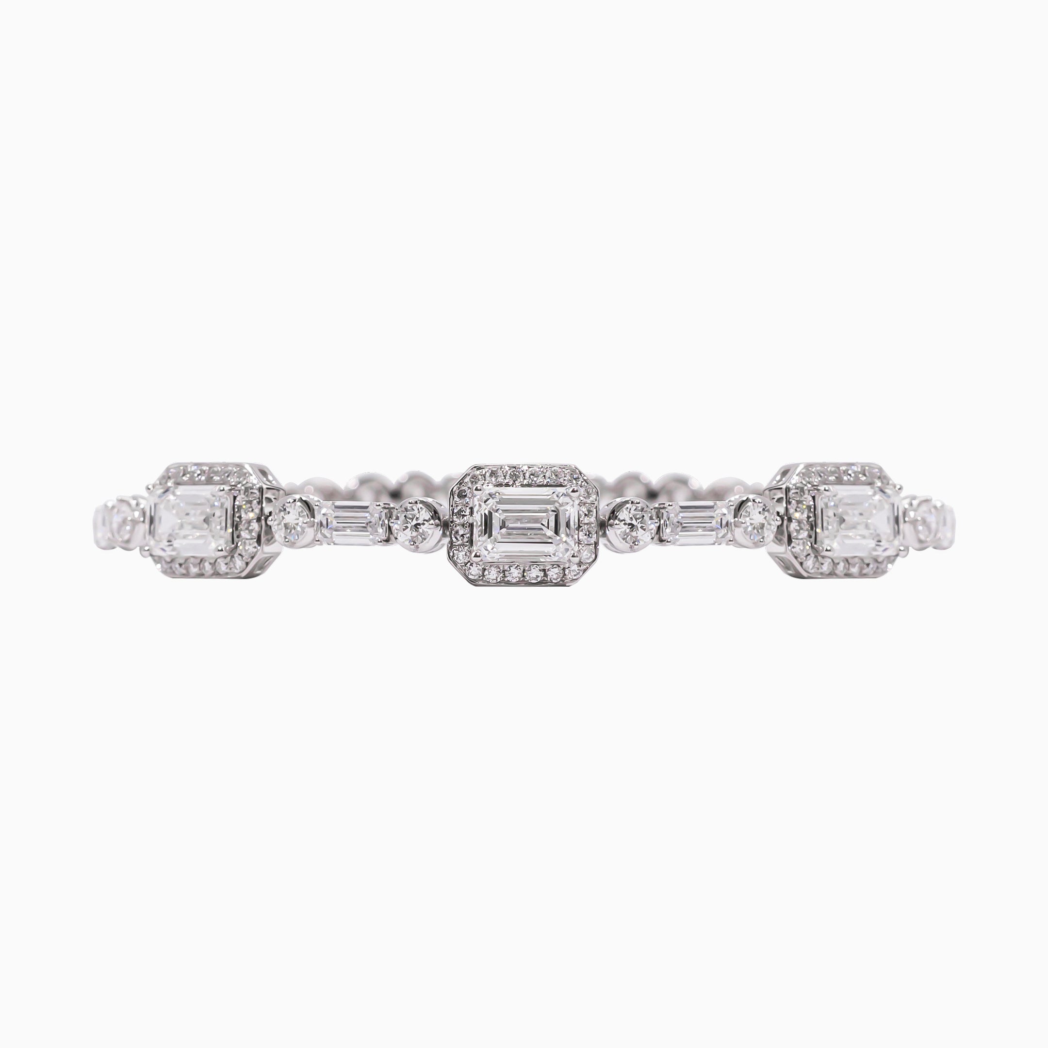 14K White Gold Emerald-Cut Diamond Bracelet