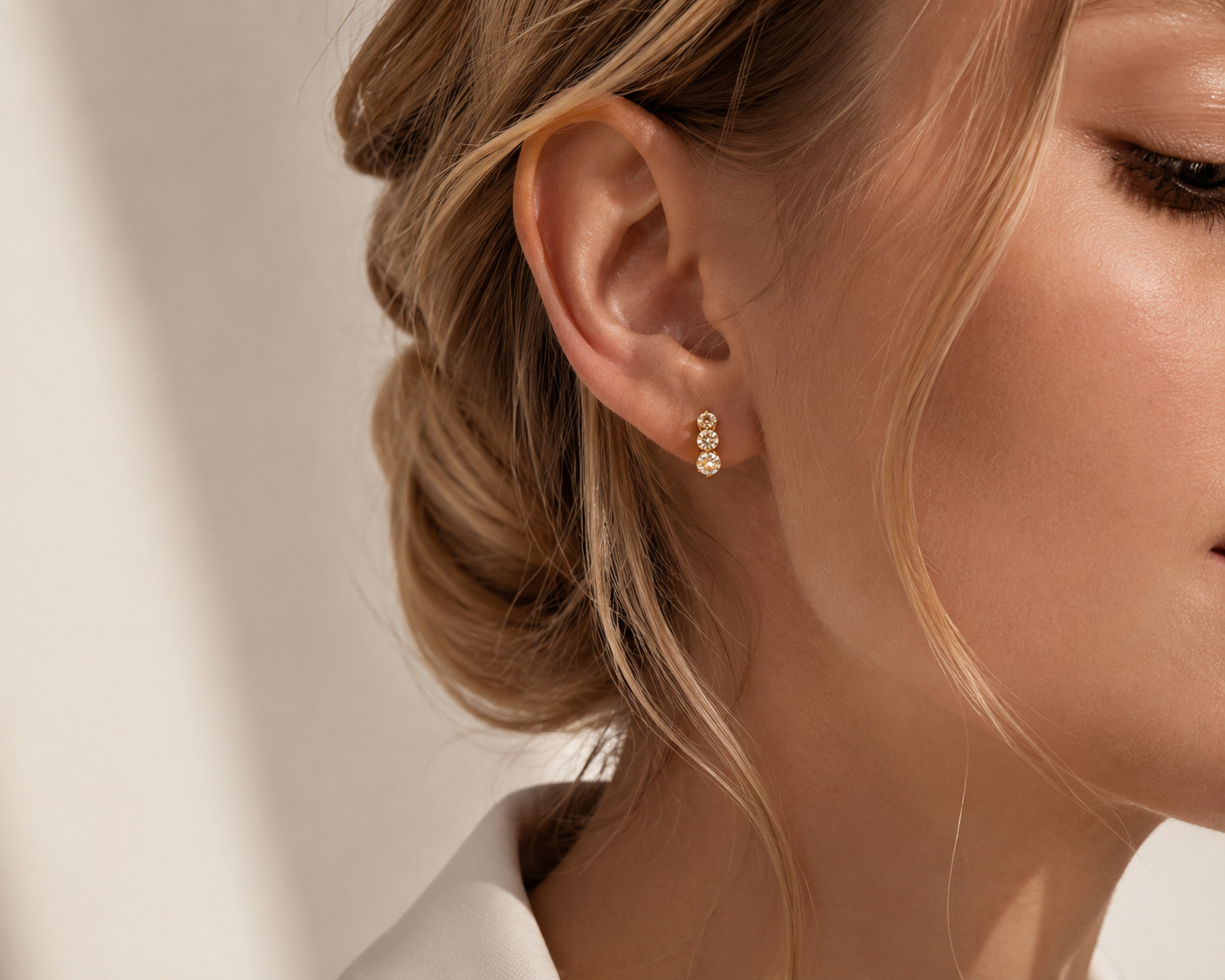 18K Rose Gold Round Diamond Ear Climber Earrings