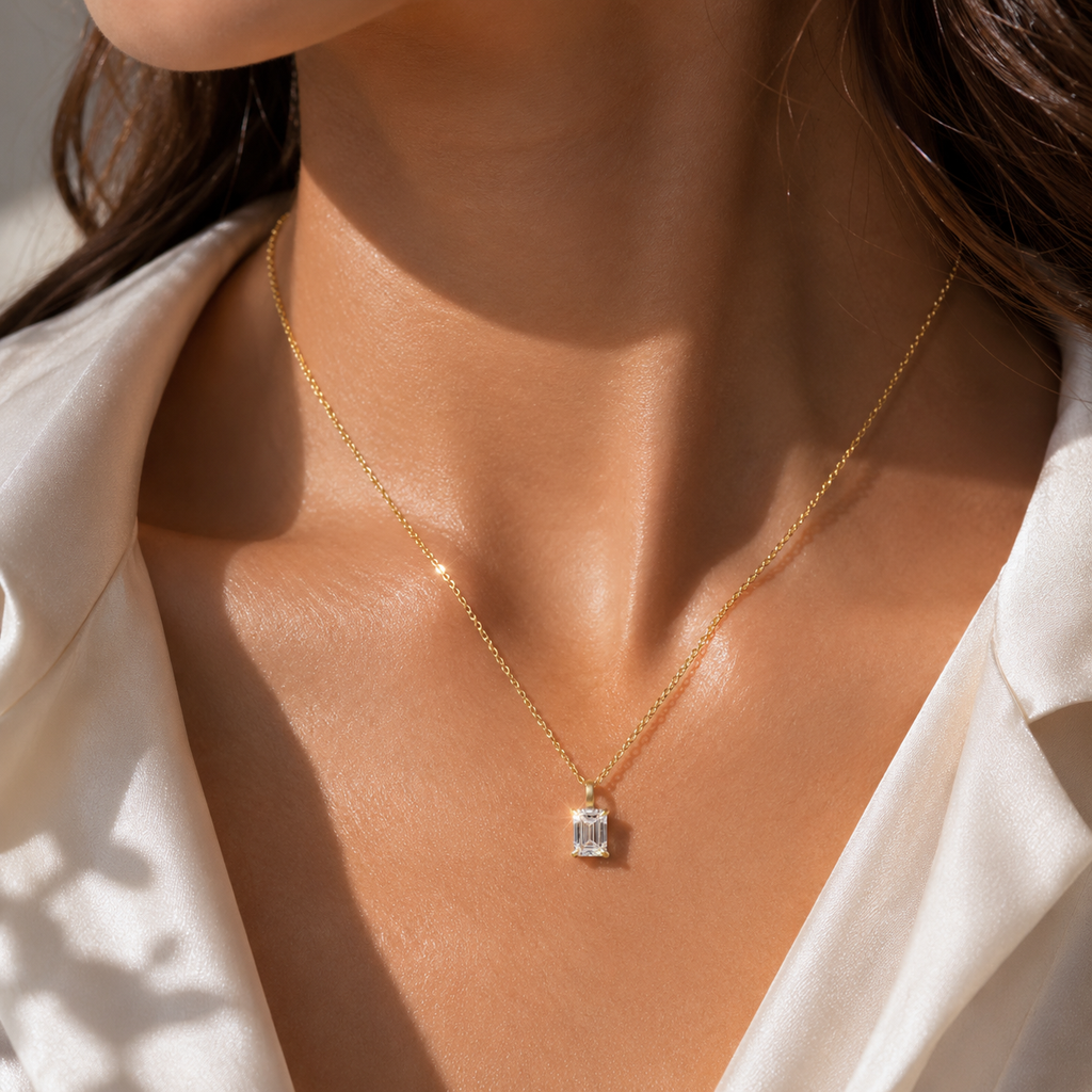 18K Yellow Gold Emerald-Cut Diamond Solitaire Pendant (1 Carat)