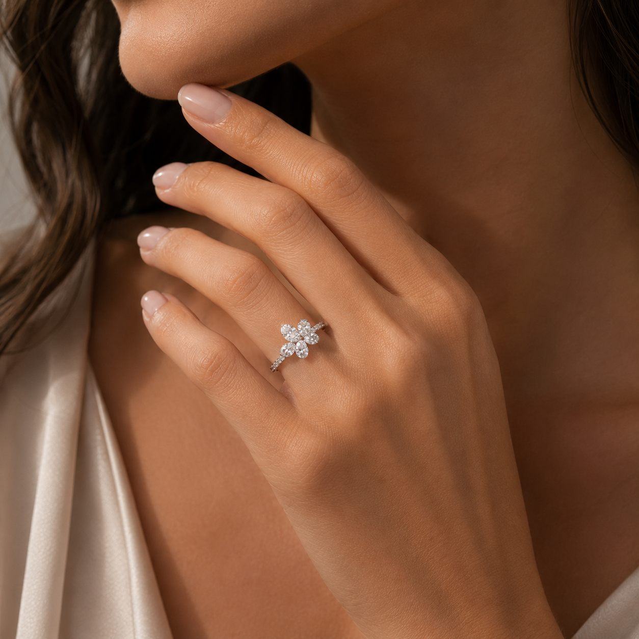 18K White Gold Marquise Diamond Multi-Stone Ring