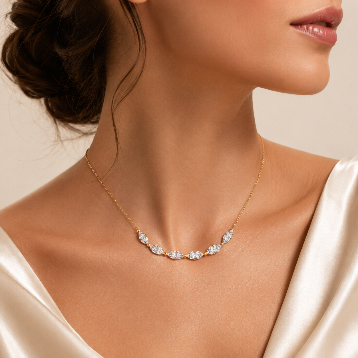 18K Yellow Gold Marquise Diamond Station Necklace