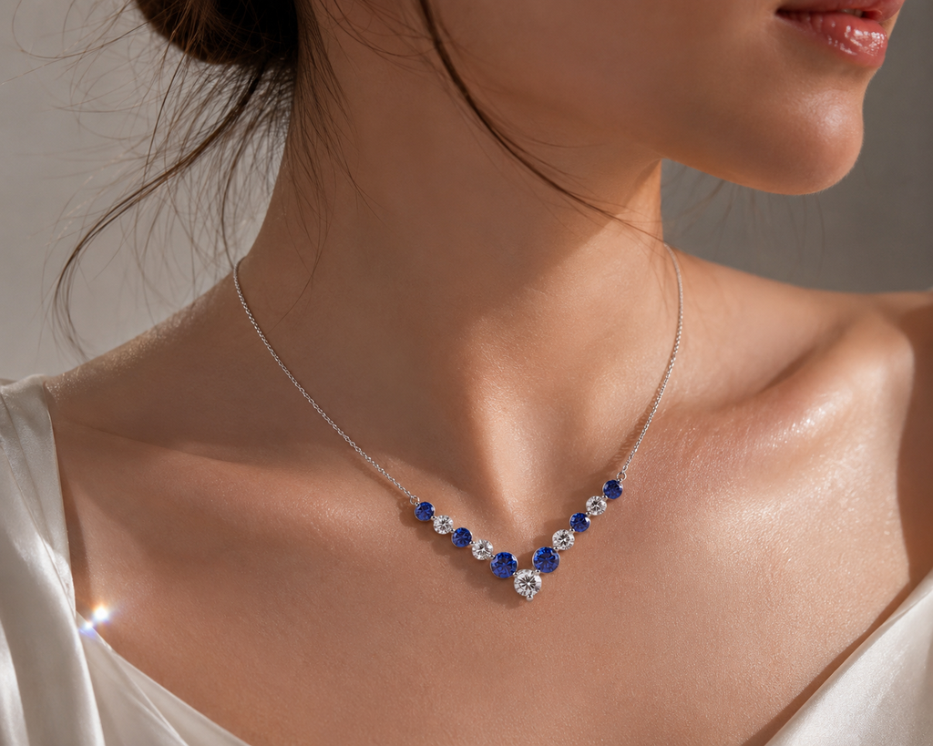 14K White Gold Round Diamond Necklace