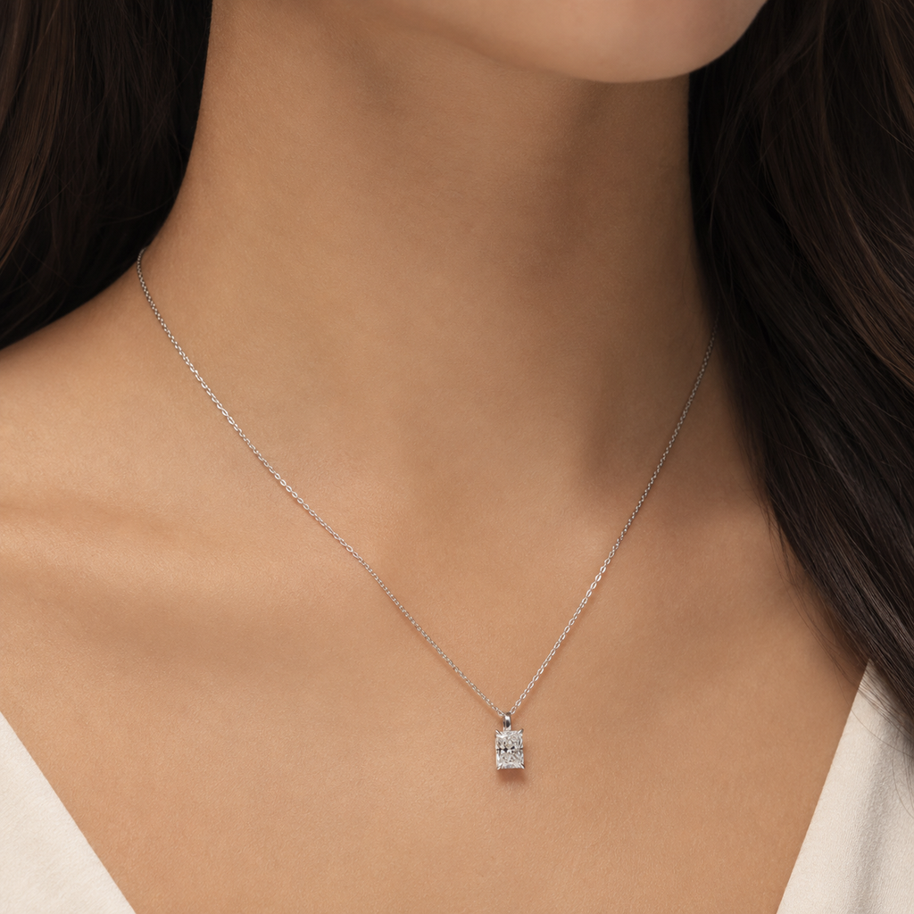 18K White Gold Radiant-Cut Solitaire Diamond Pendant (1 Carat)