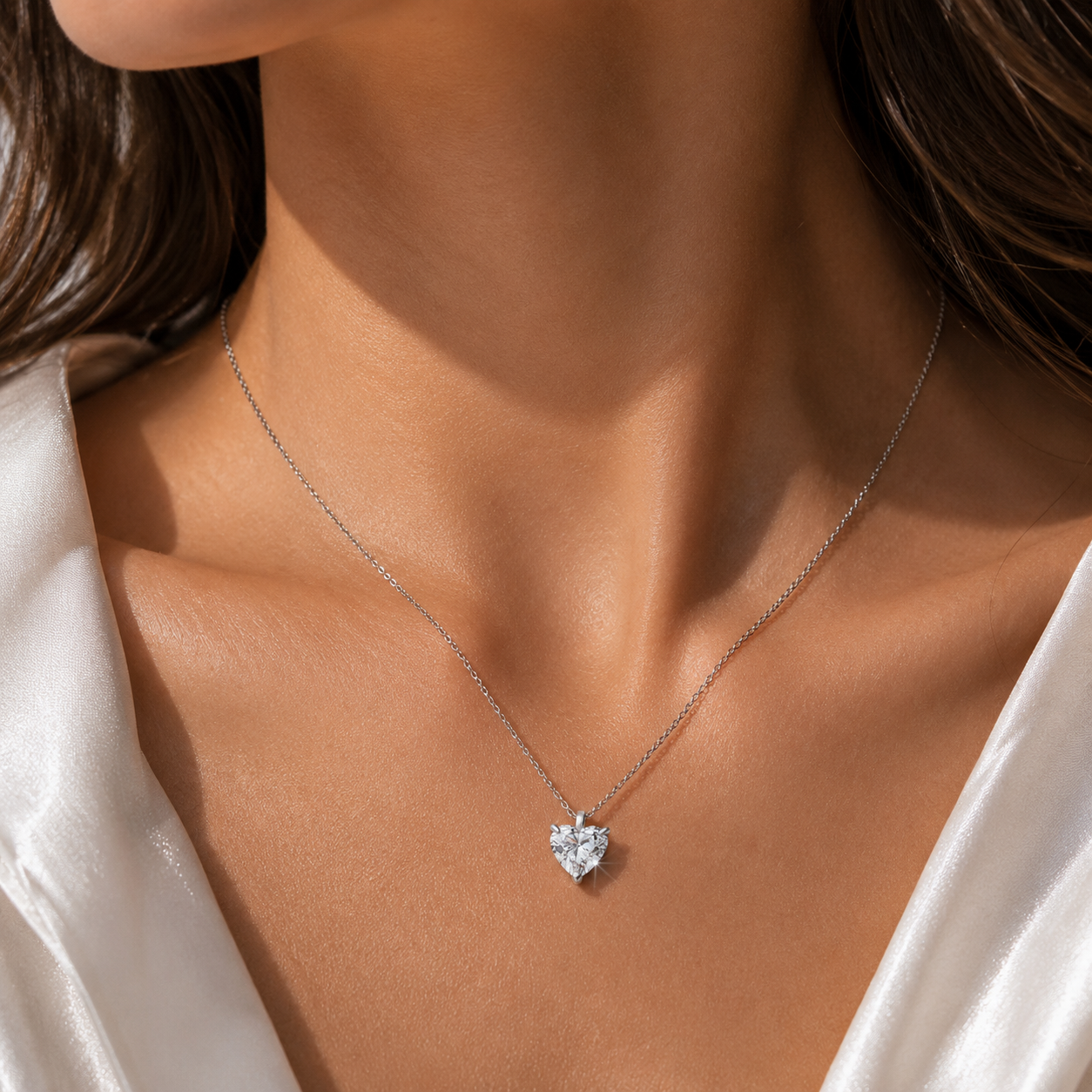 18K White Gold Heart-Shaped Solitaire Diamond Pendant (1 Carat)