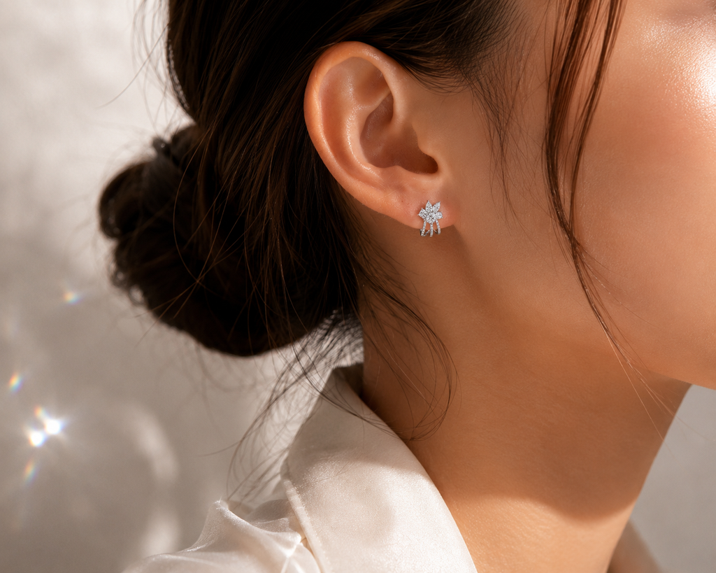 14K White Gold Oval Diamond Stud Earrings
