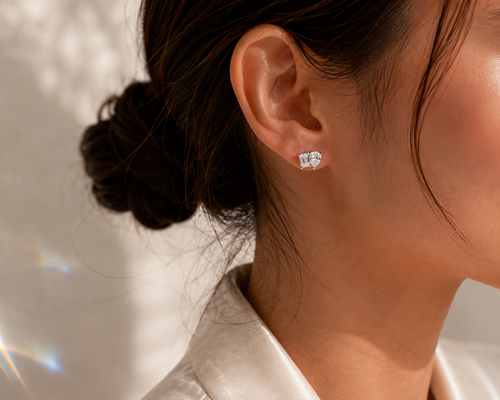 14K White Gold Emerald-Cut Diamond Stud Earrings