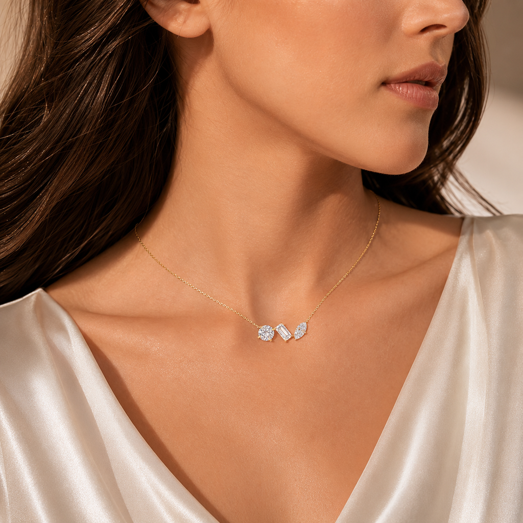 18K Yellow Gold Marquise Diamond Multi-Diamond Necklace