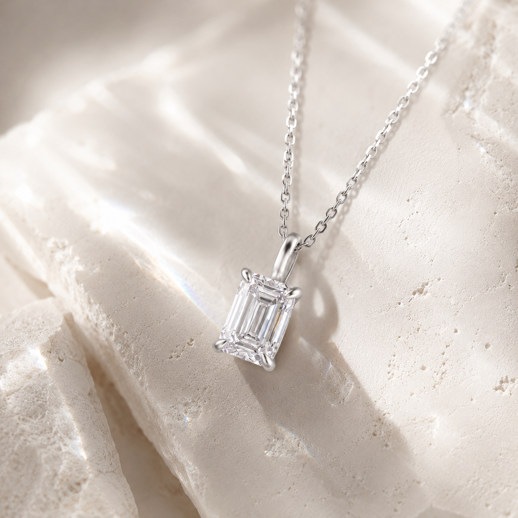18K White Gold Emerald-Cut Diamond Solitaire Pendant (1 Carat)